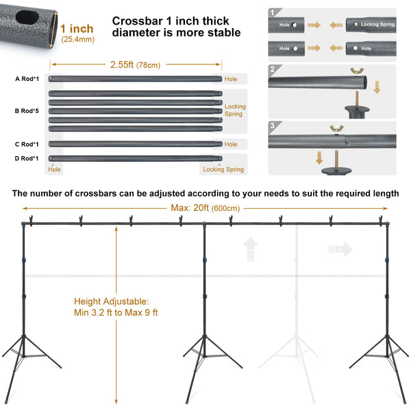 LINCO Adjustable Backdrop Support Stand Kit 10x6.5ft Background Support System LINCO Adjustable Backdrop Support Stand Kit 10x6.5ft Background Support System
