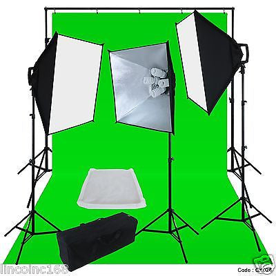 Chromakey Green Screen Lighting Kit 2400 Watt 9'×15' Backdrop Background  Stand