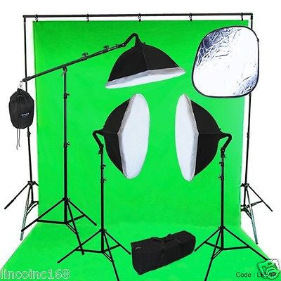 10 x 13 Chromakey Green Screen Studio Lighting Kit W Backdrop Stand Light