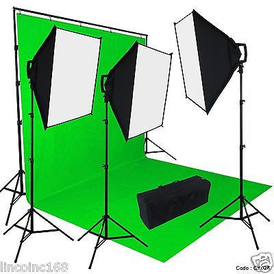 Chromakey Green Screen Lighting Kit 2400 Watt 9'×15' Backdrop Background  Stand