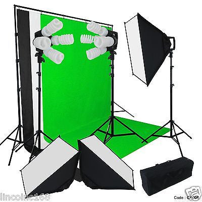 Continuous Photo Video Studio 3 Softbox Lighting W/ Backdrop Stand Kit Linco