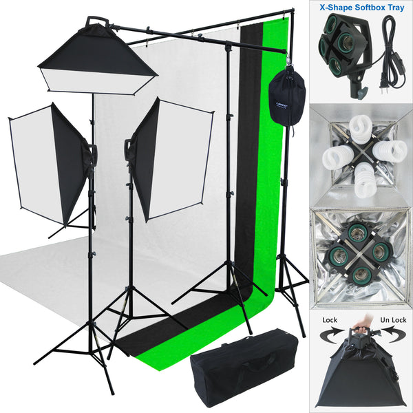 thumbnail image 2 of Linco 3-Backdrop Support Stand Kit With Fluorescent Lighting – Complete Studio Setup 2 of 3