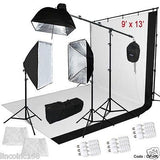 9x13 BW Backdrop Support Stand Photography Studio Video Softbox Lighting 3 Kit