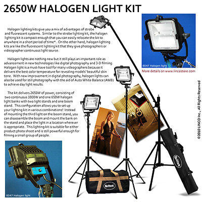 PHOTOGRAPHY HALOGEN STUDIO PHOTO LIGHTING 2650W LIGHT KIT W/ BOOM