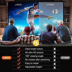 LINCO (150"/120") Projector Screen with Stand, Indoor Outdoor Movie Projector Screen 4K HD 16: 9 Wrinkle-Free Design with Carrying Bag for Backyard Movie Night