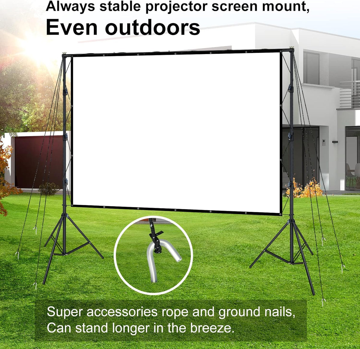 LINCO (150"/120") Projector Screen with Stand, Indoor Outdoor Movie Projector Screen 4K HD 16: 9 Wrinkle-Free Design with Carrying Bag for Backyard Movie Night