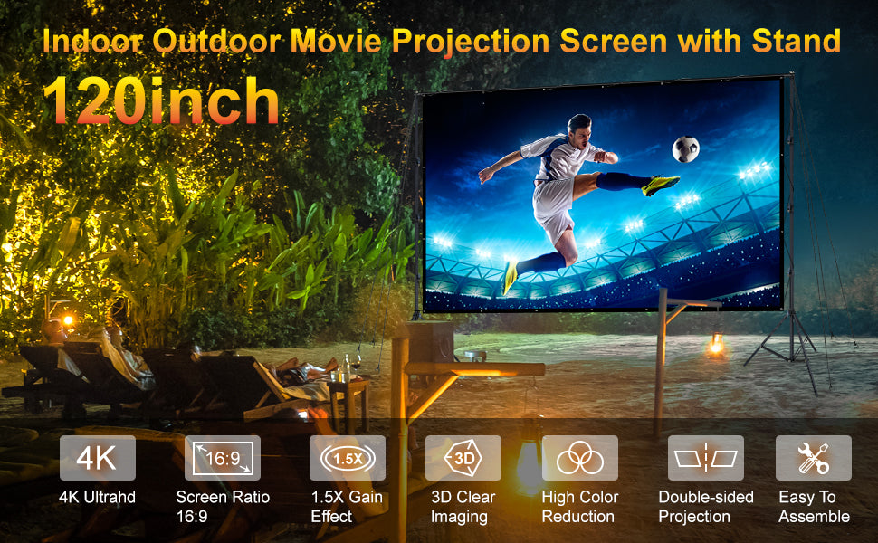 LINCO (150"/120") Projector Screen with Stand, Indoor Outdoor Movie Projector Screen 4K HD 16: 9 Wrinkle-Free Design with Carrying Bag for Backyard Movie Night