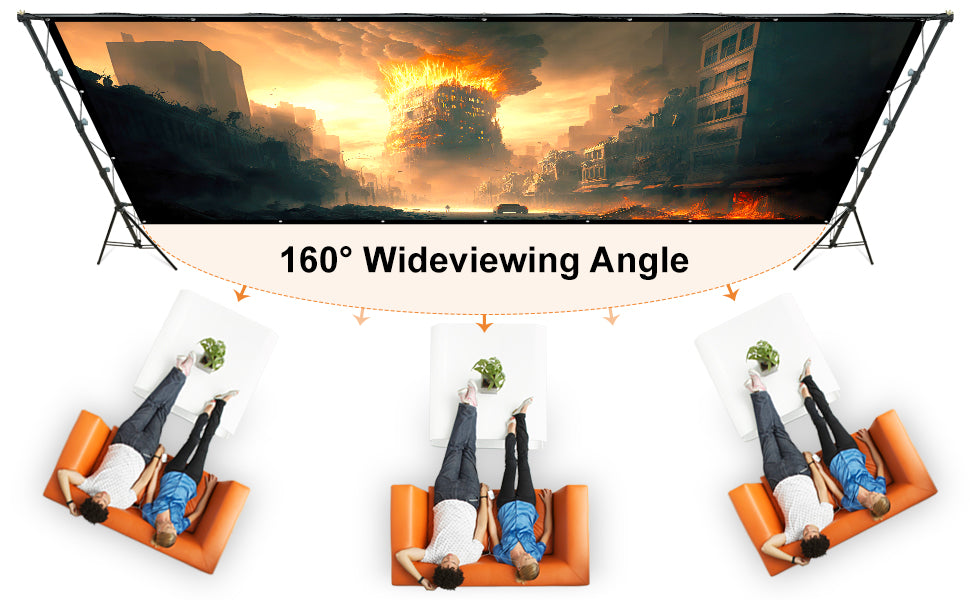 LINCO (150"/120") Projector Screen with Stand, Indoor Outdoor Movie Projector Screen 4K HD 16: 9 Wrinkle-Free Design with Carrying Bag for Backyard Movie Night