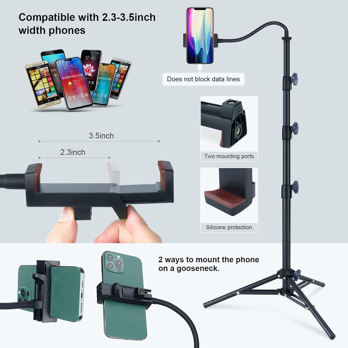 LINCO Adjustable iPhone Tripod Stand 67" Cellphone Tripod with Gooseneck Compatible with iPhone Android Camera for Vlogging, Travel, Live Streaming, Selfie, TikTok