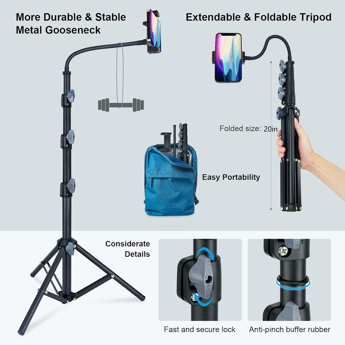 LINCO 80in Phone Tripod Selfie Stick Heavy Duty Tripod Stand with Remote