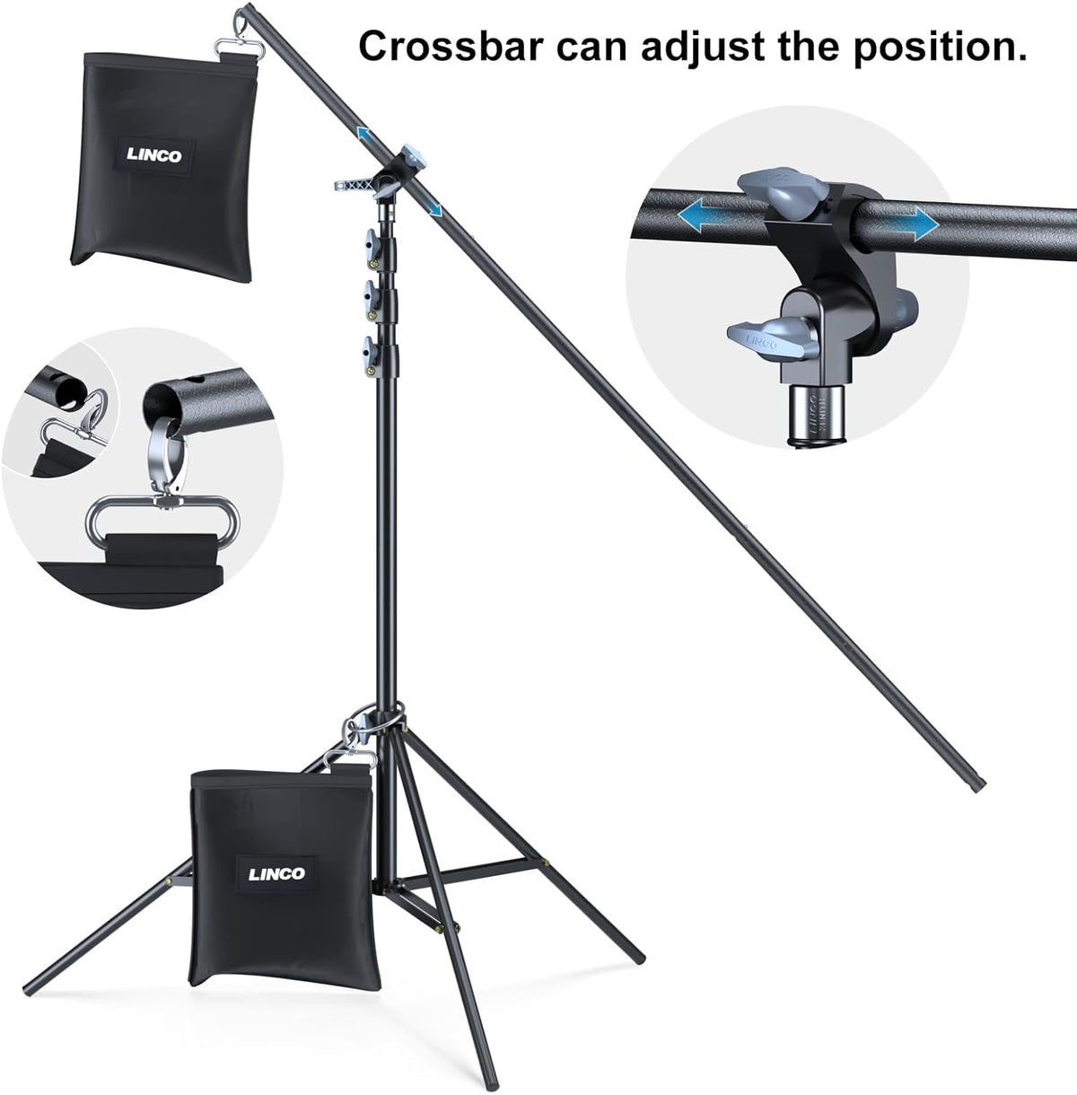 LINCO T-Shape Background Backdrop Support Stand Kit 6.7ftx9.5ft with 3 Clamp 2 Counterweight Bag