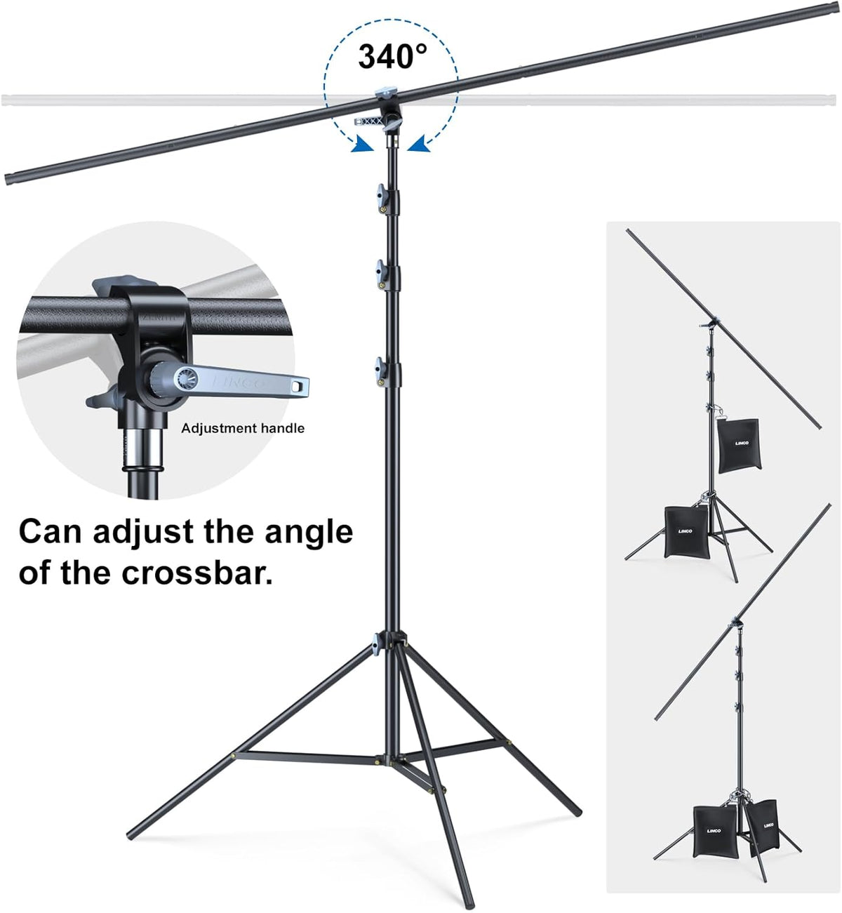 LINCO T-Shape Background Backdrop Support Stand Kit 6.7ftx9.5ft with 3 Clamp 2 Counterweight Bag