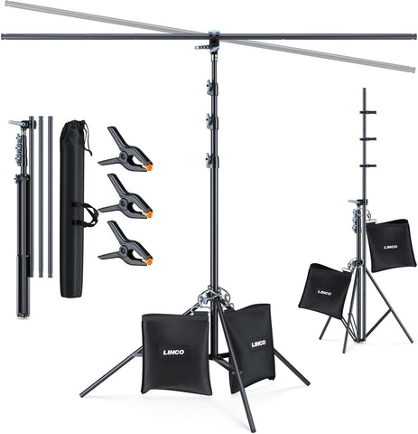 LINCO T-Shape Background Backdrop Support Stand Kit 6.7ftx9.5ft with 3 Clamp 2 Counterweight Bag