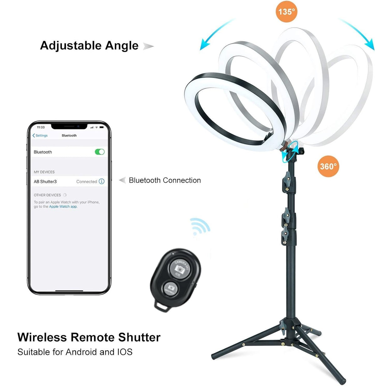 LINCO Overhead Phone Mount 10" Ring Light Tripod Stand Boom Arm for Video Photo