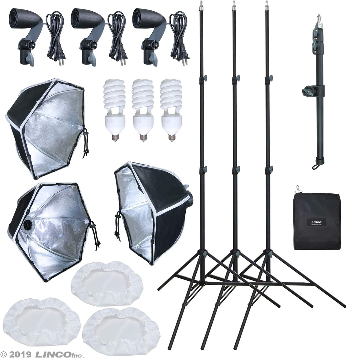 LINCO 3 Softbox Photo Studio Lighting Kit wtih Boom Arm for AM262