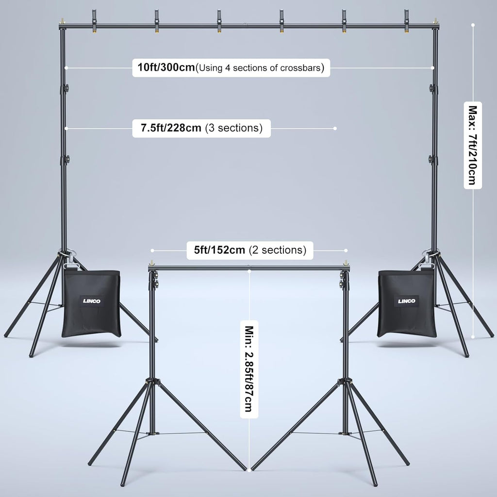 LINCO Adjustable Backdrop Stand for Parties Kit 10x7 Backdrop Photography Studio Photo Background Support System with Clamps, Sand Bag, Carry Bag 4172