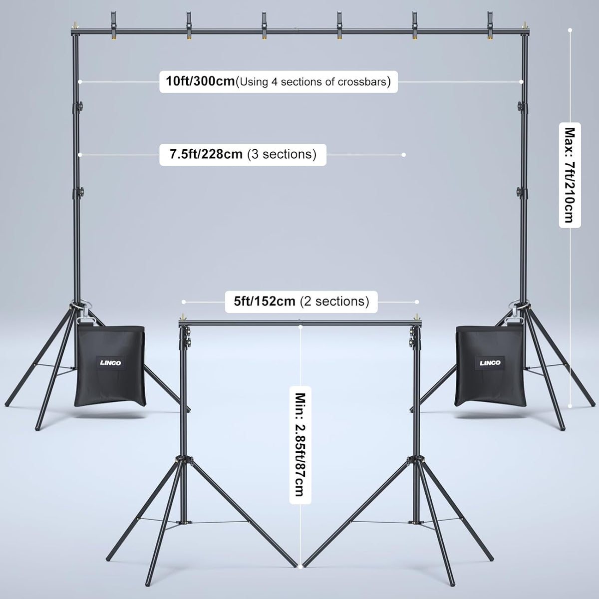 LINCO Adjustable Backdrop Stand for Parties Kit 10x7 Backdrop Photography Studio Photo Background Support System with Clamps, Sand Bag, Carry Bag 4172