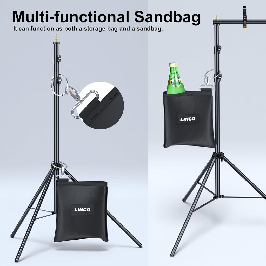 LINCO Adjustable Backdrop Stand for Parties Kit 10x7 Backdrop Photography Studio Photo Background Support System with Clamps, Sand Bag, Carry Bag 4172