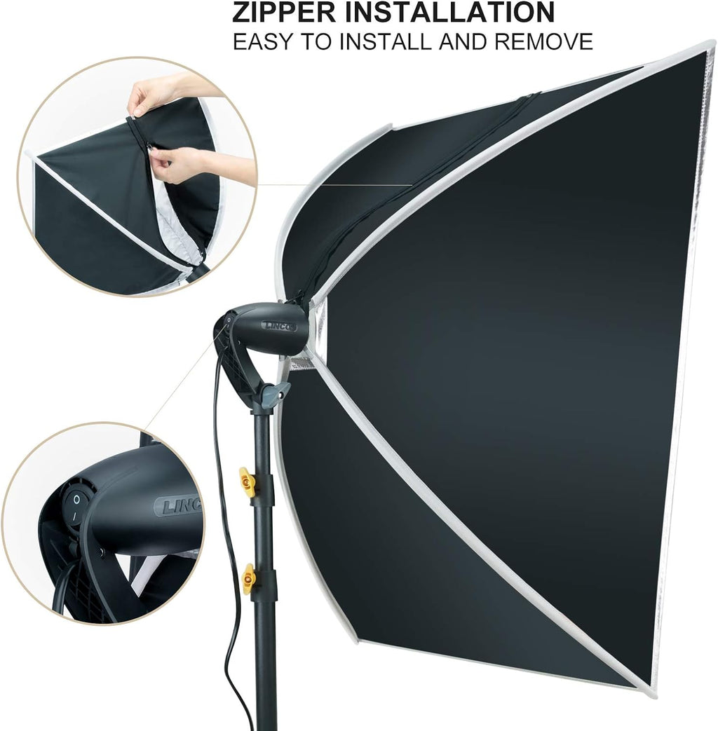 LINCO 2Pack Photography Softbox Lighting Kit Studio Light 20x28in Portable Continuous Light with E26/E27 800 Lumens Bulbs for Video