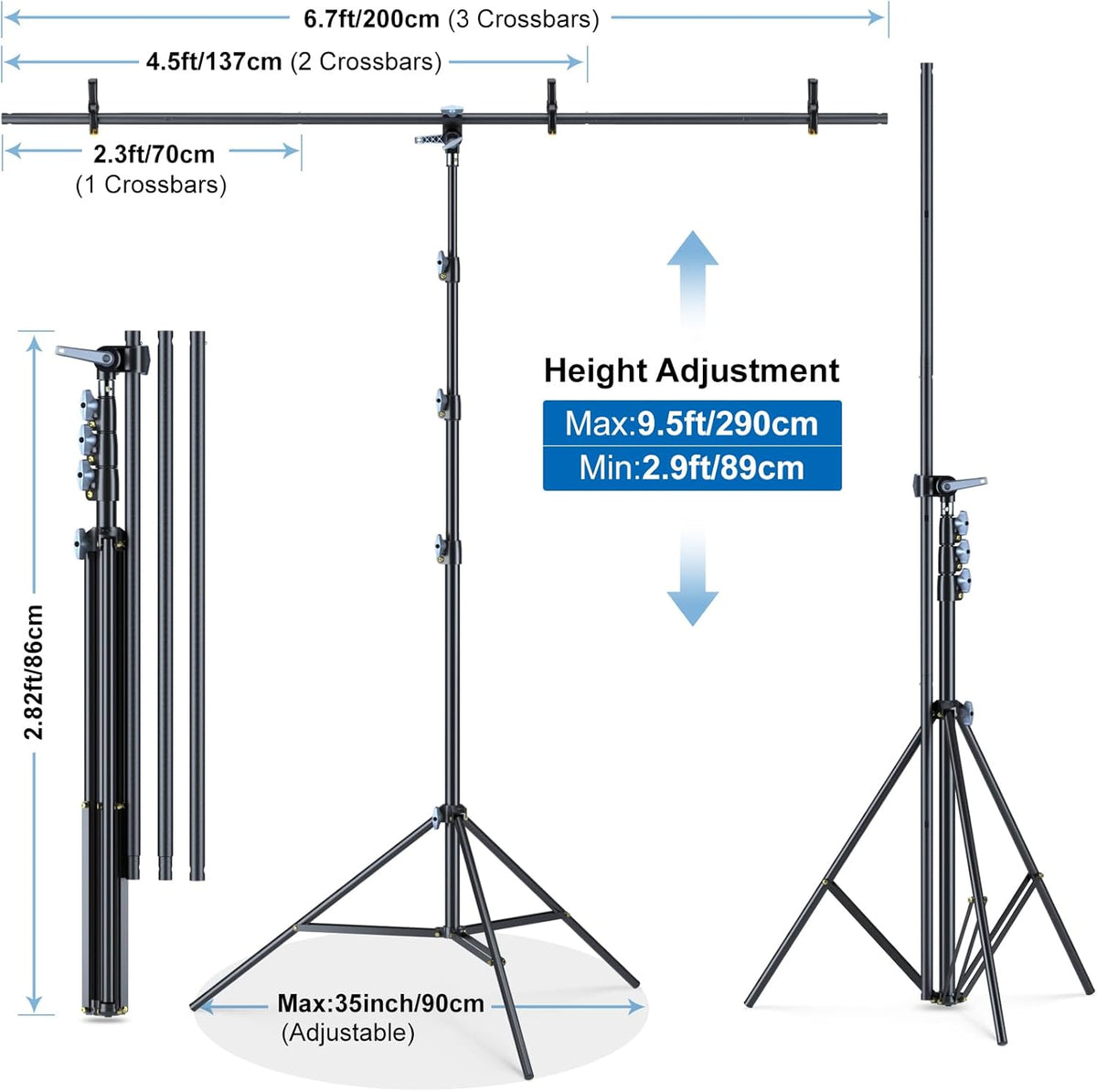 LINCO T-Shape Background Backdrop Support Stand Kit 6.7ftx9.5ft with 3 Clamp 2 Counterweight Bag