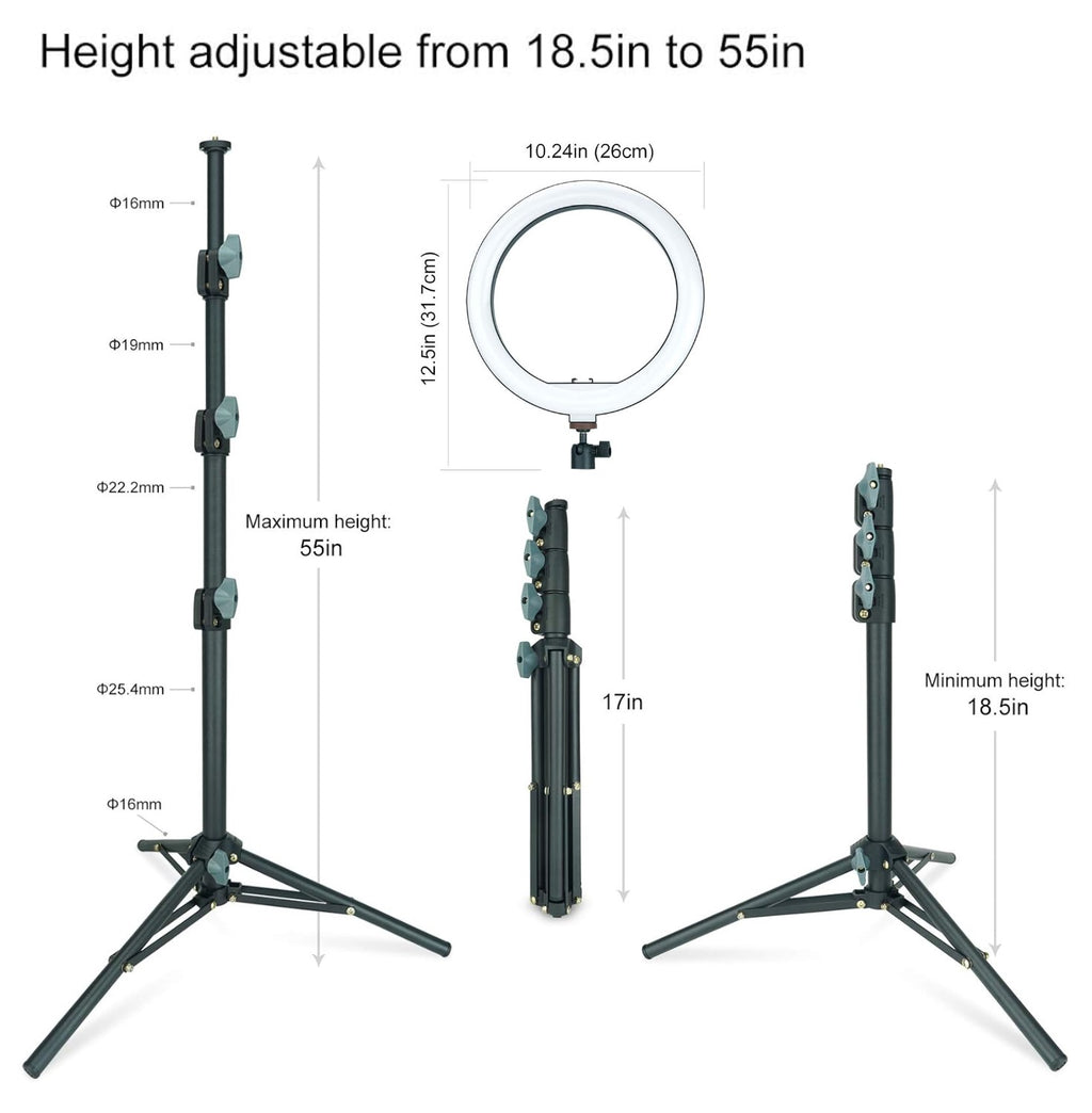 LINCO Overhead Phone Mount 10" Ring Light Tripod Stand Boom Arm for Video Photo