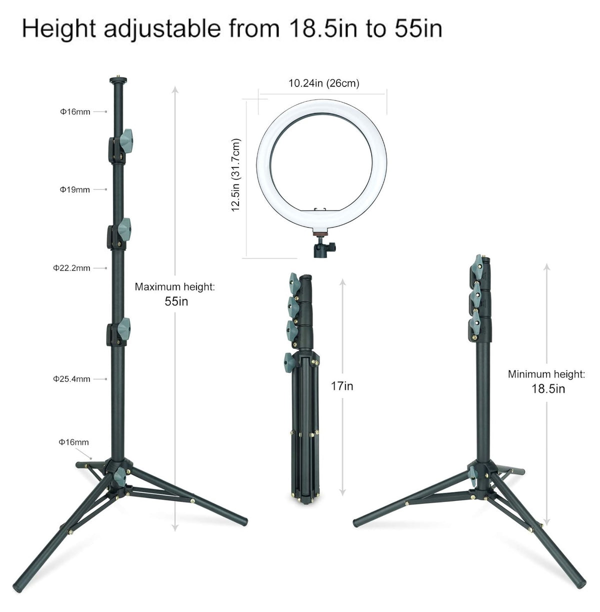 LINCO Overhead Phone Mount 10" Ring Light Tripod Stand Boom Arm for Video Photo