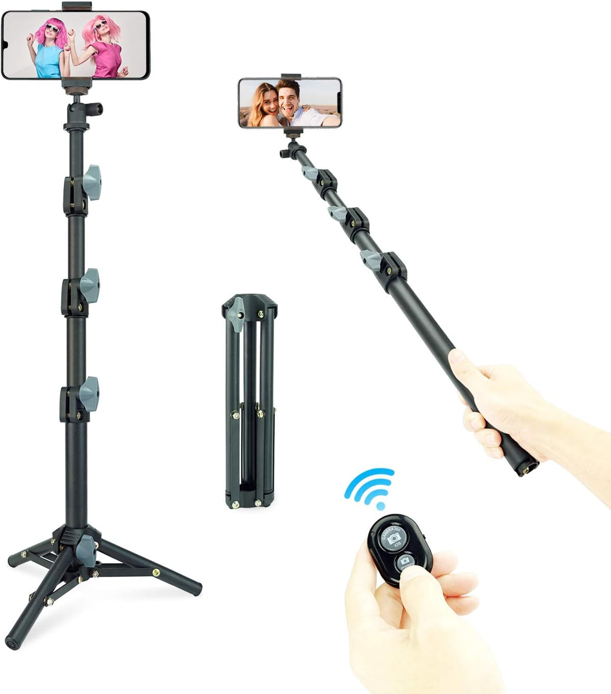 LINCO (Black/Pink/White/Blue) Adjustable Selfie Stick Tripod 40” Rotatable Heavy Duty Selfie Stick with Bluetooth Wireless Remote Shutter for iPhone Samsung