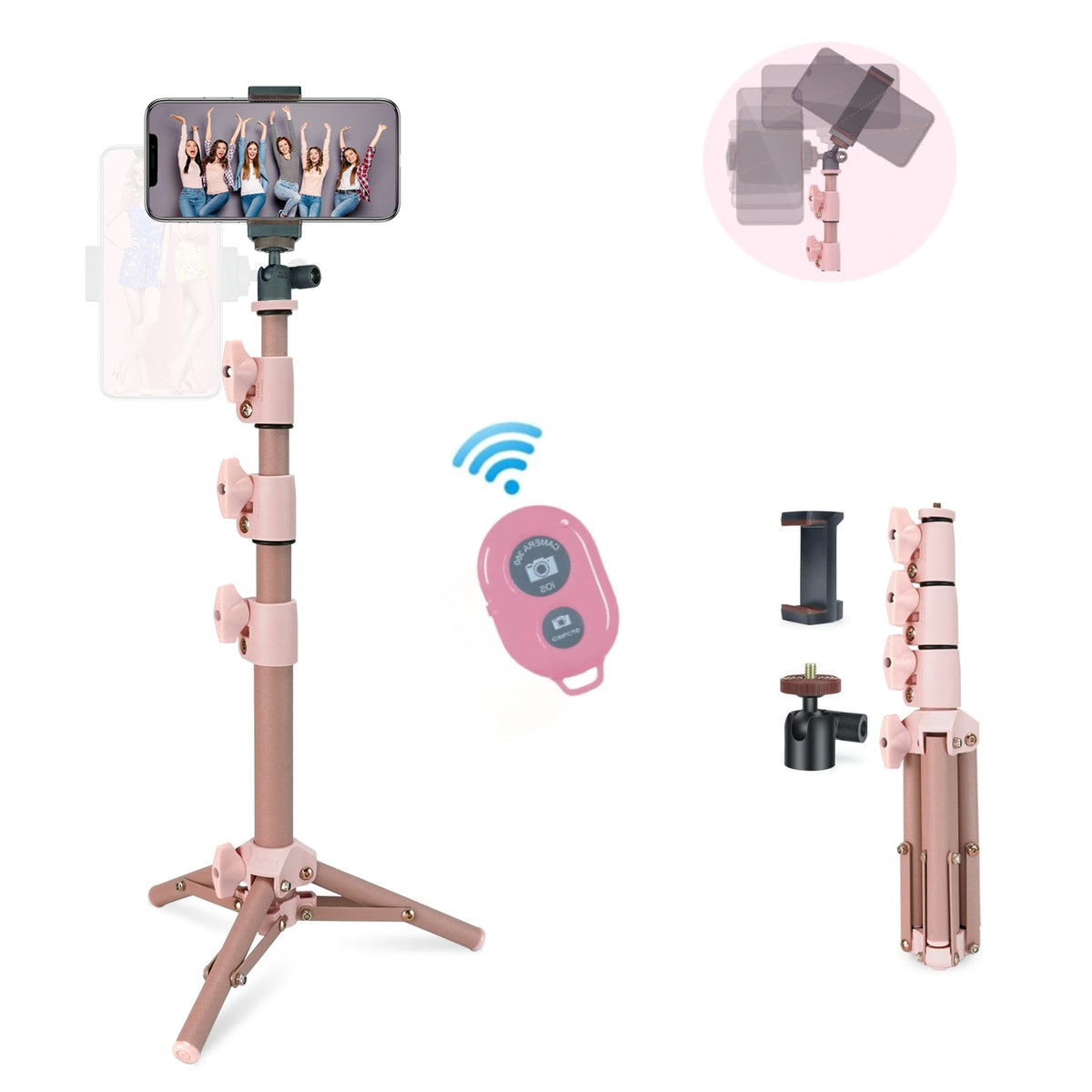 LINCO (Black/Pink/White/Blue) Adjustable Selfie Stick Tripod 40” Rotatable Heavy Duty Selfie Stick with Bluetooth Wireless Remote Shutter for iPhone Samsung