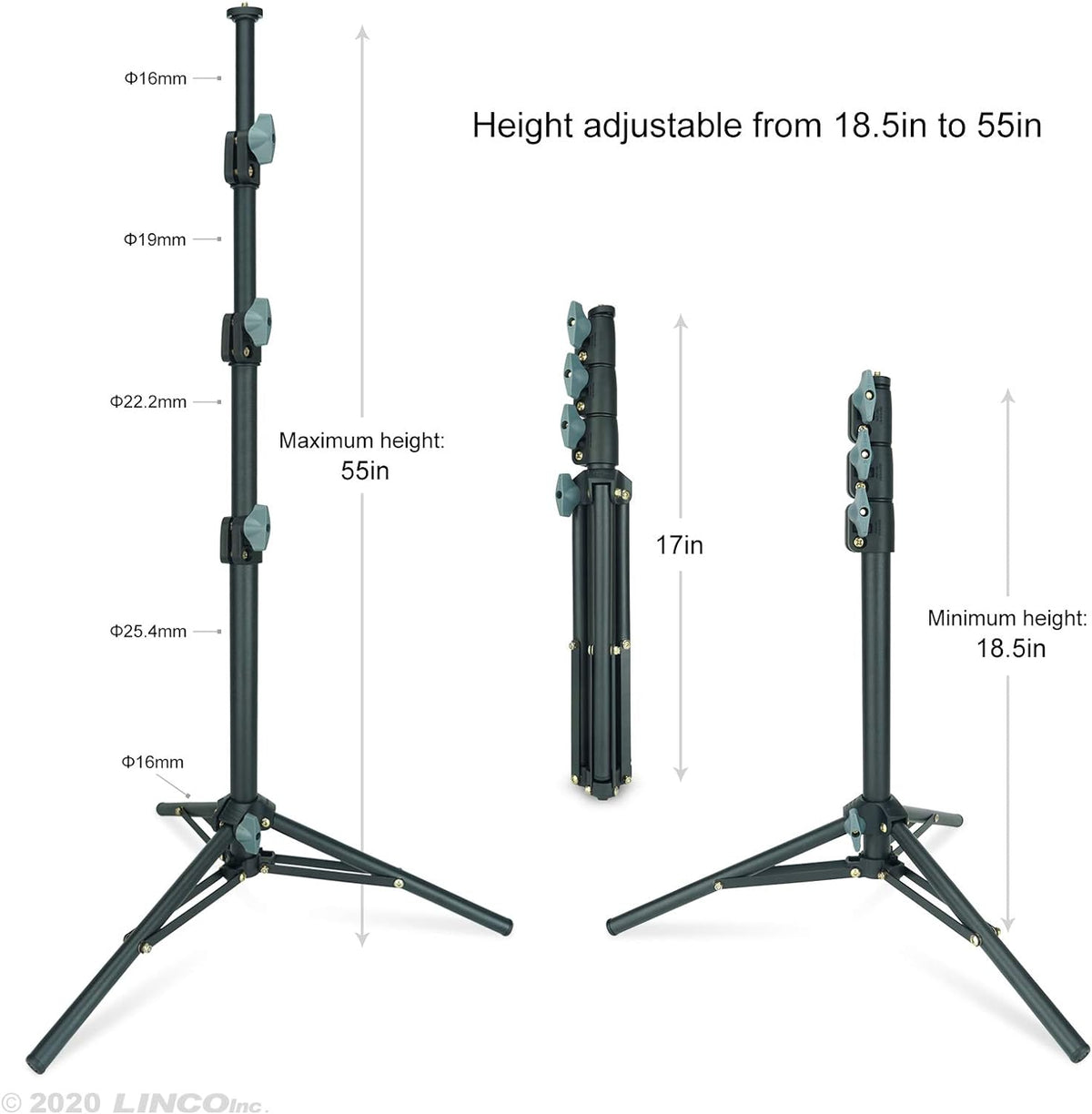 LINCO Adjustable 55" iPad Tripod Stand for iPad iPhone Samsung Smartphone Tablet Camera