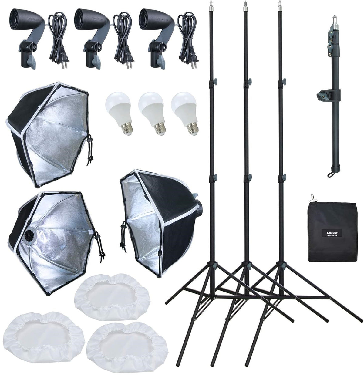 LINCO 3 LED Softbox Photo Studio Lighting Kit wtih Boom Arm for AM261