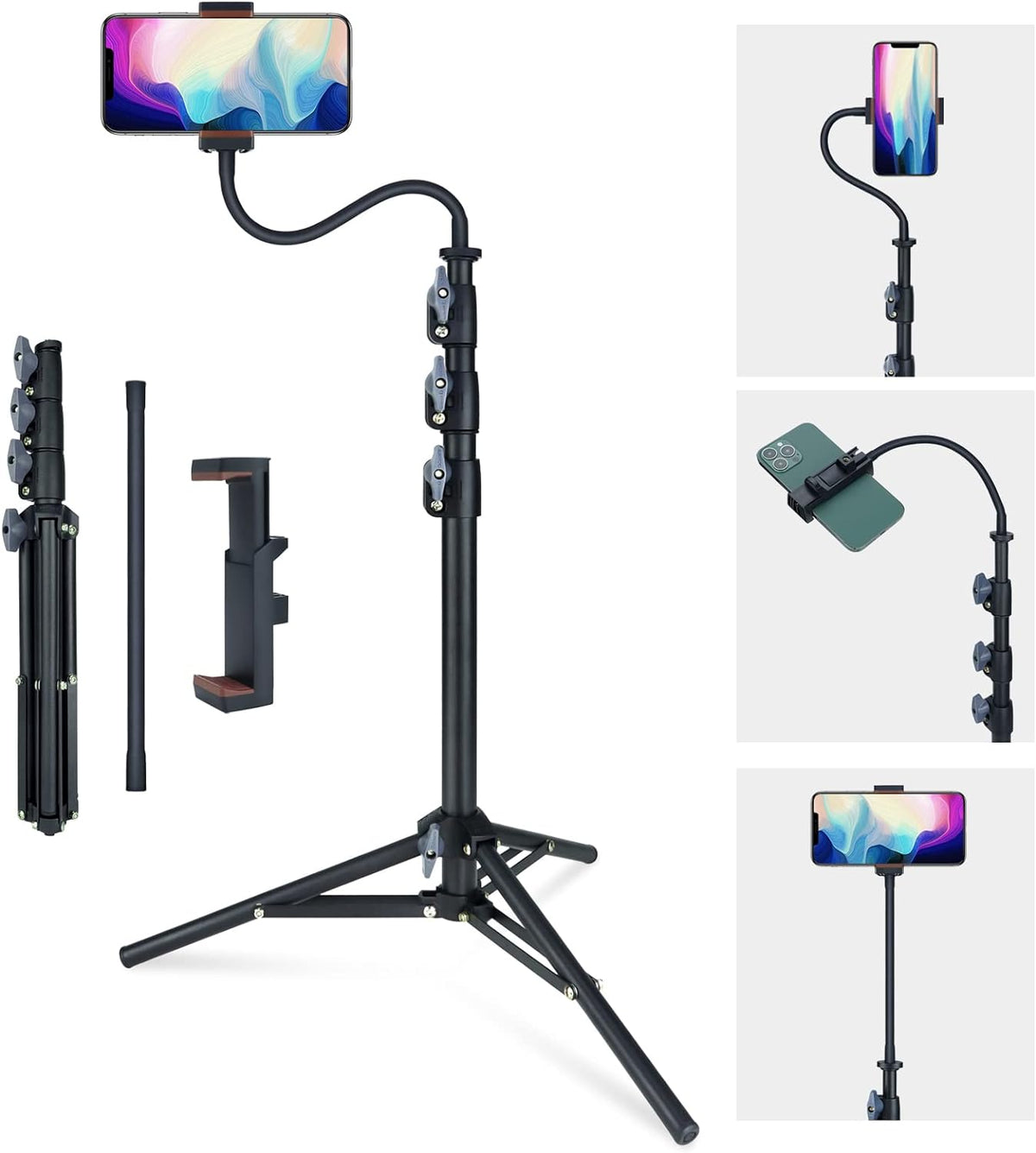 LINCO Adjustable iPhone Tripod Stand 67" Cellphone Tripod with Gooseneck Compatible with iPhone Android Camera for Vlogging, Travel, Live Streaming, Selfie, TikTok