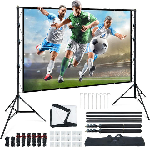 LINCO (150"/120") Projector Screen with Stand, Indoor Outdoor Movie Projector Screen 4K HD 16: 9 Wrinkle-Free Design with Carrying Bag for Backyard Movie Night