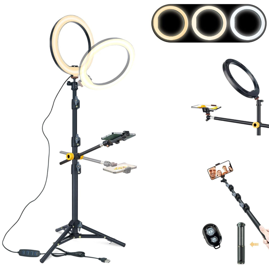 LINCO Overhead Phone Mount 10" Ring Light Tripod Stand Boom Arm for Video Photo