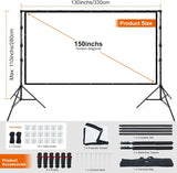 LINCO (150"/120") Projector Screen with Stand, Indoor Outdoor Movie Projector Screen 4K HD 16: 9 Wrinkle-Free Design with Carrying Bag for Backyard Movie Night