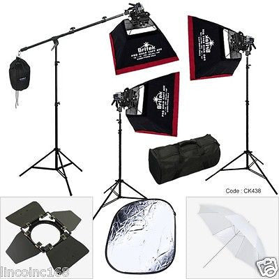 Photography Studio Spot Light Lighting Boom Stand 3 Softbox Kit Free Ship