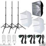 Photography Studio Video Photo Square Softbox Lighting 3 Bulbs 3 Light Stand Kit