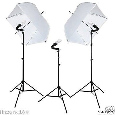 Photography Studio Video Photo Lighting 3 Bulbs 3 Light Stand Kit