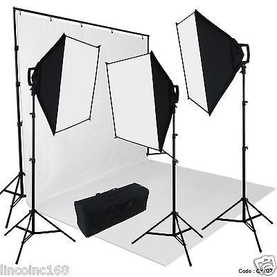 Chromakey White Screen Lighting Kit 2400 Watt 9'×15' Backdrop Background Stand