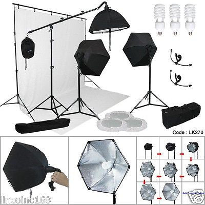 9'x15' White Backdrop Support Stand Photography Studio Video 3 Softbox Lighting