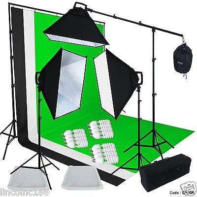Linco Studio 3 Color Muslin Backdrops Video Light Lighting Boom Kit New CK008
