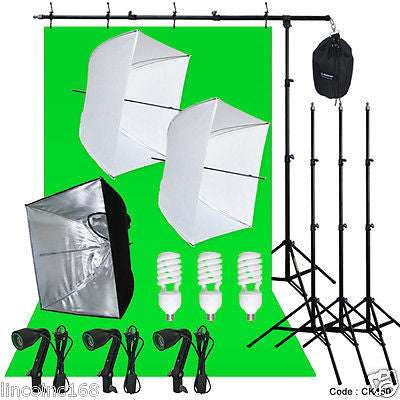 Photography 3 Light Bulb Lighting Muslin Backdrop Stand Boom Photo Studio Light