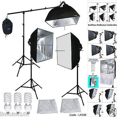 Photograpy 3 Softbox Boom Stand Continuous Lighting Kit Photo Studio Video Pheno