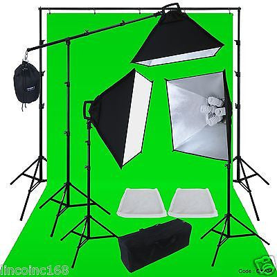 Photo Studio Video Light Lighting 9x21 Green Background Stands Case Kits