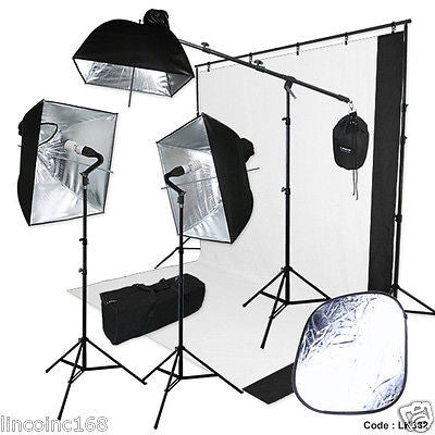Pheno Backdrop Support Stand Photography Studio Video Softbox Lighting 3 Kit