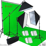 Chromakey Green Screen Lighting Kit 2400 Watt 9'x21' Backdrop Background Stand