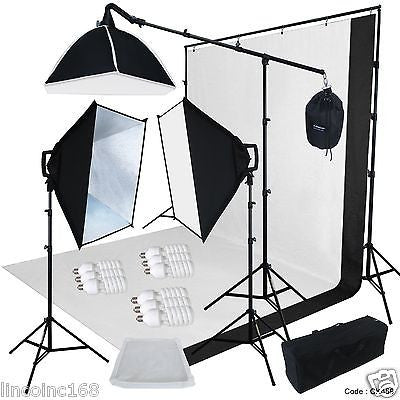 9x13 BW Backdrop Support Stand Photography Studio Video Softbox Lighting 3Kit