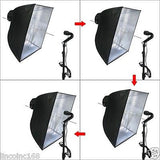 Photography Studio Video Photo Square Softbox Lighting 3 Bulbs 3 Light Stand Kit