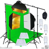 Green Screen Muslin Backdrop Stand Photography Studio Lighting Kit