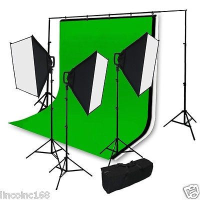 2400W Video Photography Studio 3 Softbox Chromakey Background Stand Lighting Kit