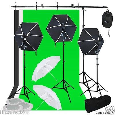 Photography Lighting Muslin Backdrop Stand Studio Light Kit New Linco 3 Softbox